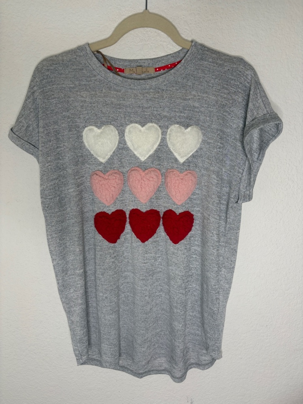My Danielle Gray Heart Applique Tee with White, Pink & Red Hearts small